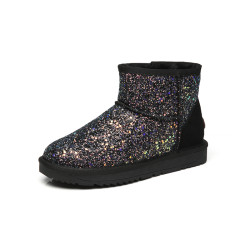 2025新款冬季亮片雪地靴女短筒靴加絨保暖防水雪地棉鞋防滑麵包鞋