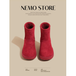 內增高紅色雪地靴女2025秋冬季新款加絨加厚短靴東北防寒麵包棉鞋