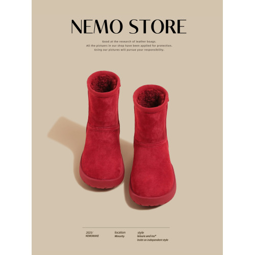 內增高紅色雪地靴女2025秋冬季新款加絨加厚短靴東北防寒麵包棉鞋