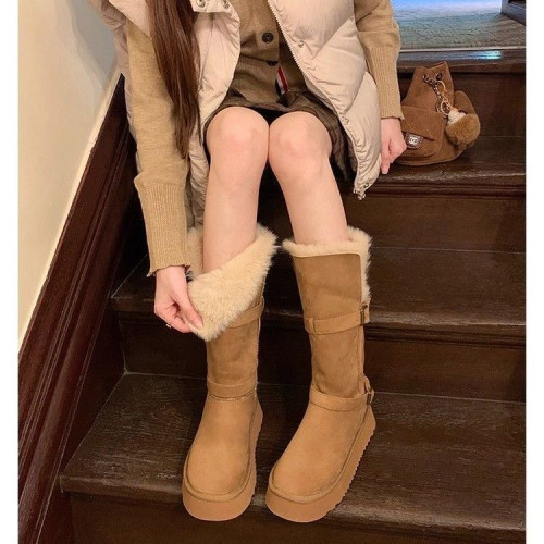 8CM～厚底高筒雪地靴長筒棉靴子2025新款冬季加絨加厚中筒大棉鞋