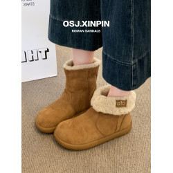 復古羊羔毛加絨雪地靴女2025秋冬新款兩穿保暖毛毛勃肯鞋防滑短靴