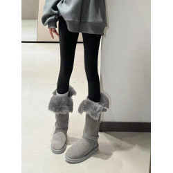 灰色長筒雪地靴女2025冬季新款厚底中筒加絨東北棉鞋保暖高筒靴子