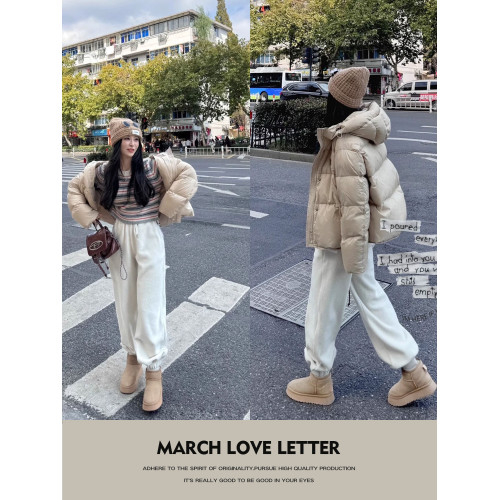 三月情書~奶油2026冬季桑坡真皮羊毛雪地靴女厚底加絨短靴棉靴