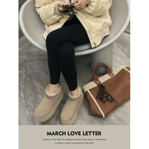 三月情書~奶油2026冬季桑坡真皮羊毛雪地靴女厚底加絨短靴棉靴