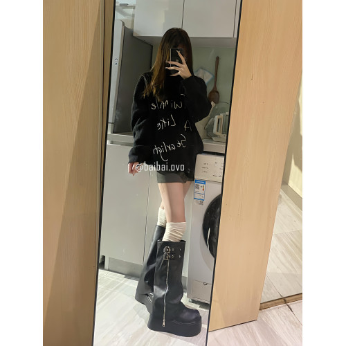 黑色厚底長筒靴女2026新款春季胖mm不過膝褲琯靴小個子增高靴子