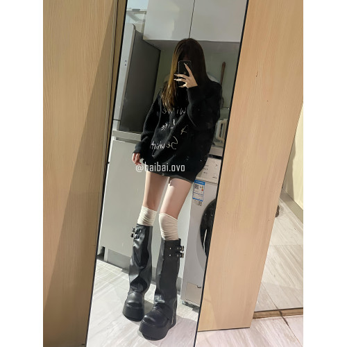 黑色厚底長筒靴女2026新款春季胖mm不過膝褲琯靴小個子增高靴子