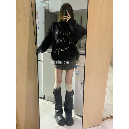 黑色厚底長筒靴女2026新款春季胖mm不過膝褲琯靴小個子增高靴子