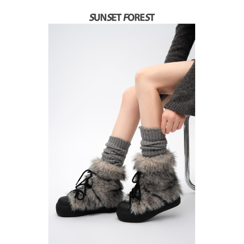 落日森林厚底東北雪地靴女2025冬季新款大頭棕色毛毛靴短加絨棉鞋 落日森林厚底東北雪地靴女2025冬季新款大頭棕色毛毛靴短加絨棉鞋