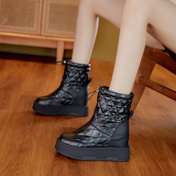 香港時尚內增高雪地靴女2025冬季新款小個子厚底加絨棉鞋子顯腳小