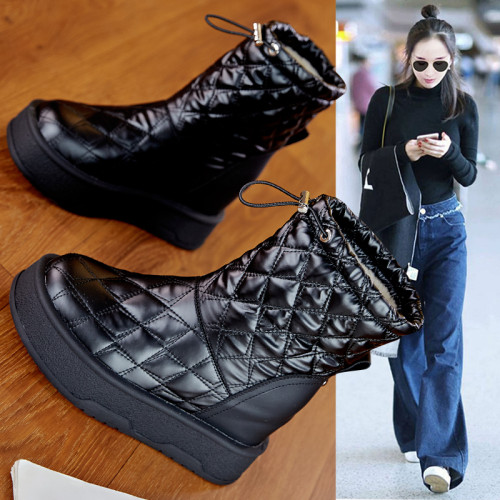 香港時尚內增高雪地靴女2025冬季新款小個子厚底加絨棉鞋子顯腳小