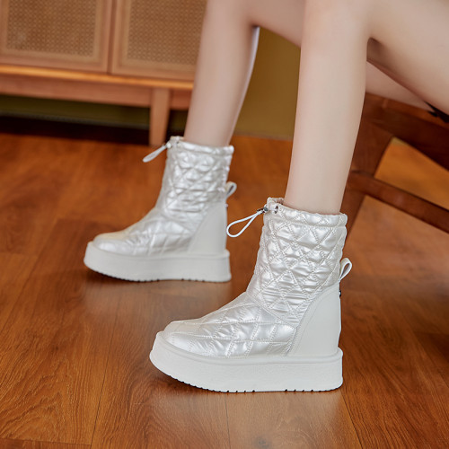 香港時尚內增高雪地靴女2025冬季新款小個子厚底加絨棉鞋子顯腳小
