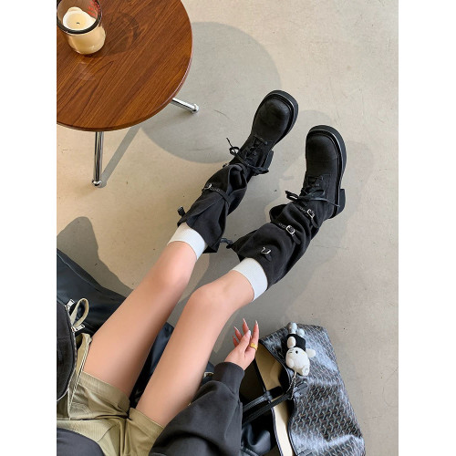 磨砂復古長筒靴女2026秋季新款皮帶釦騎士靴不過膝兩穿靴子長靴潮