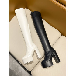 網紅同款超高跟14cm過膝長靴女顯瘦防水台松糕厚底長筒皮靴彈力靴