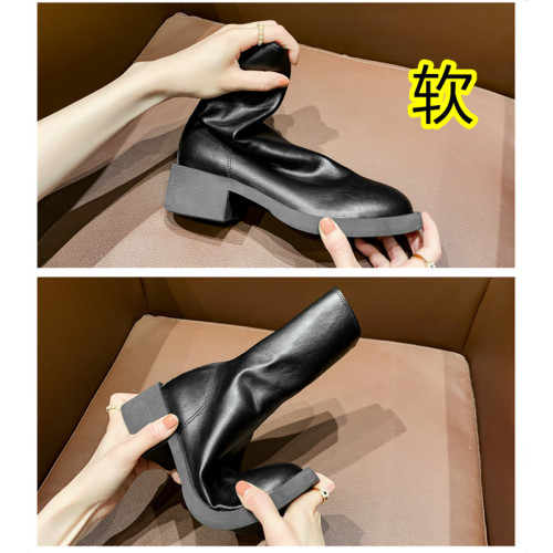 米白色馬丁瘦瘦靴子春秋季騎士靴冬款女2025新款單靴中筒靴短靴女