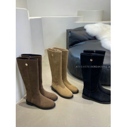 ALIGUIFEI阿裡貴妃 韓版圓頭粗跟不過膝騎士靴復古絨面顯瘦長靴女