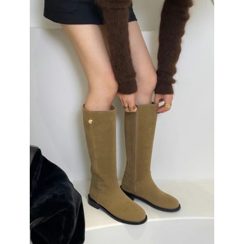 ALIGUIFEI阿裡貴妃 韓版圓頭粗跟不過膝騎士靴復古絨面顯瘦長靴女