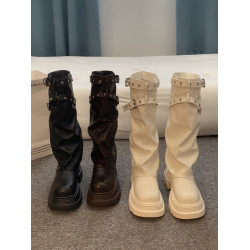 賈不假靴子女長筒靴2026新款春季復古超火粗跟騎士靴高級感褲琯靴