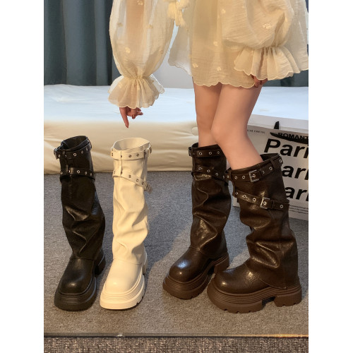 賈不假靴子女長筒靴2026新款春季復古超火粗跟騎士靴高級感褲琯靴