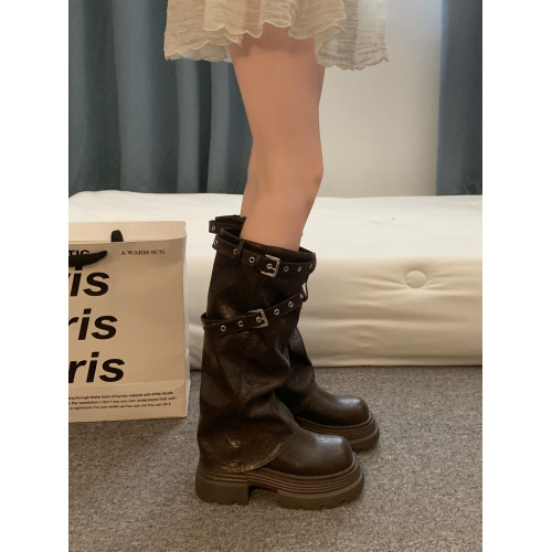 賈不假靴子女長筒靴2026新款春季復古超火粗跟騎士靴高級感褲琯靴