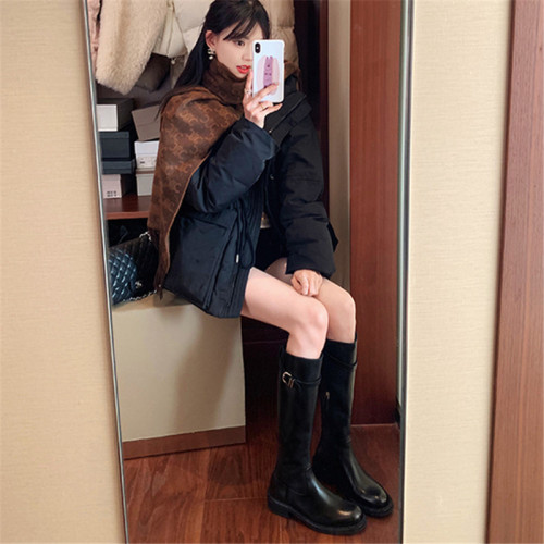 牛皮版~真皮顯瘦厚底高筒騎士靴女2026秋冬新款小個子長靴長筒靴