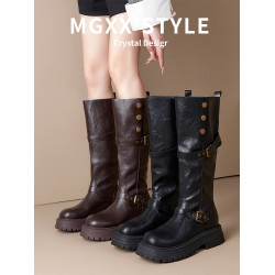 兩穿復古英倫風不過膝長筒靴女2026新款胖mm大碼顯瘦騎士長靴加寬