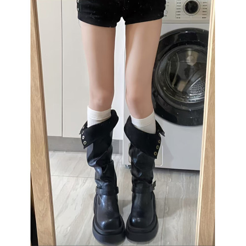 黑色高筒靴子夏季厚底長筒靴女2026新款顯瘦增高小個子粗腿騎士靴