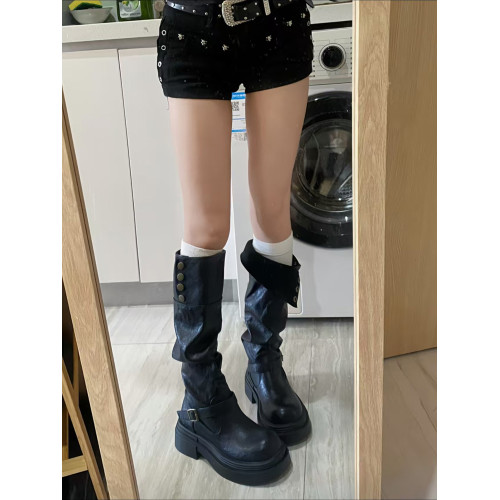 黑色高筒靴子夏季厚底長筒靴女2026新款顯瘦增高小個子粗腿騎士靴