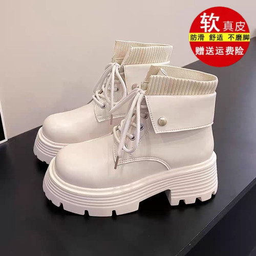 英倫風馬丁靴女款秋冬季加絨靴子2025年新款厚底增高短靴保暖棉鞋