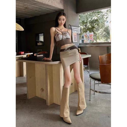 尖頭褲琯靴2024年秋季新款顯瘦長筒靴女不過膝百搭粗跟西部牛仔靴