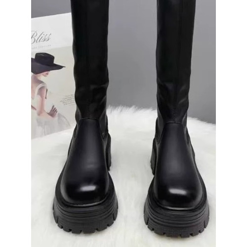 香港真皮厚底加絨長筒靴女秋冬2026新款爆款顯瘦不過膝高筒騎士靴