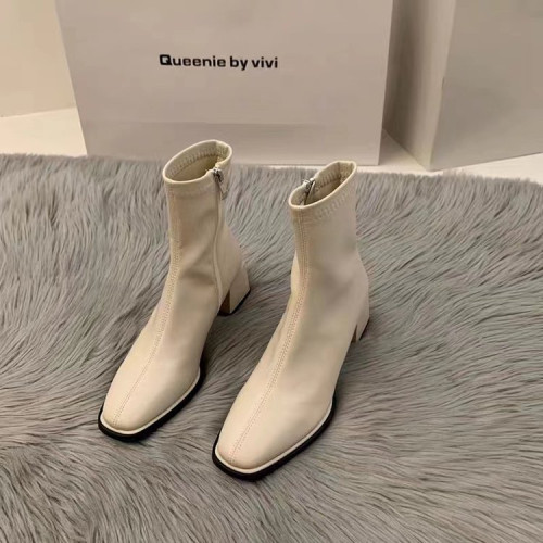 高級感高跟鞋白色馬丁短靴法式小踝靴秋季加絨新款瘦瘦靴女靴子