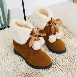 前毛球女鞋兩穿靴子女加絨棉鞋冬季中筒女靴低跟中跟雪地靴保暖鞋