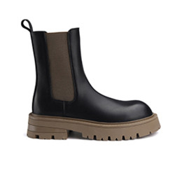 增高厚底菸筒靴女2024新款真皮歐美拼色一腳蹬馬丁靴中跟冬季短靴