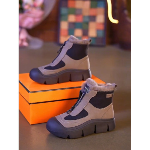 真皮加絨棉鞋雪地靴女2026冬季新款厚底高幫鞋輕便軟底側拉鍊短靴