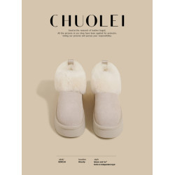 百搭冬季新款厚底雪地靴女白色加絨勃肯棉鞋加厚保暖百搭毛毛鞋子