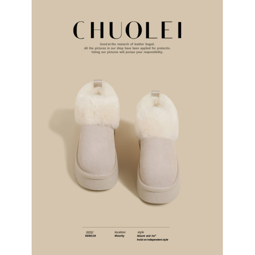 百搭冬季新款厚底雪地靴女白色加絨勃肯棉鞋加厚保暖百搭毛毛鞋子