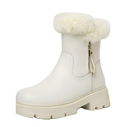 白色雪地靴女鞋2025冬季新款加絨大棉厚底真羊皮毛一體馬丁短靴子