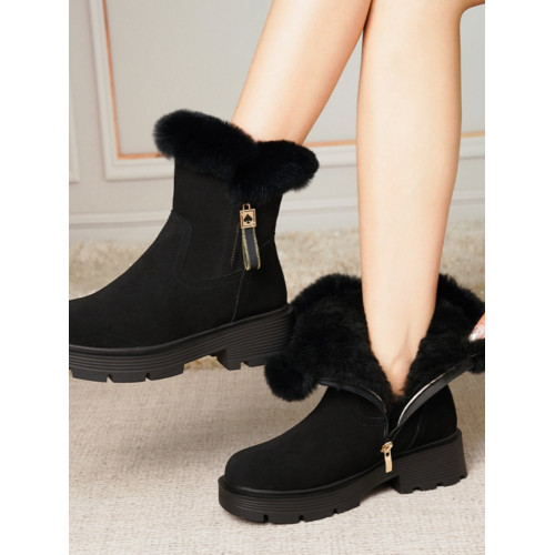 白色雪地靴女鞋2025冬季新款加絨大棉厚底真羊皮毛一體馬丁短靴子