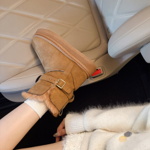 灰色厚底短筒雪地靴女2026冬季新款兩穿加絨加厚東北雪地棉鞋