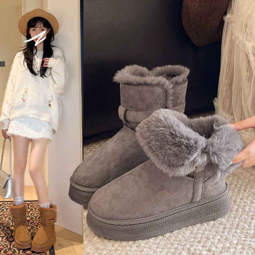 灰色厚底短筒雪地靴女2026冬季新款兩穿加絨加厚東北雪地棉鞋