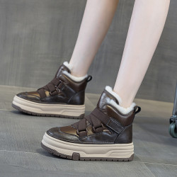 真皮兔毛雪地靴女冬季加絨加厚保暖魔術貼短靴厚底防滑東北大棉鞋