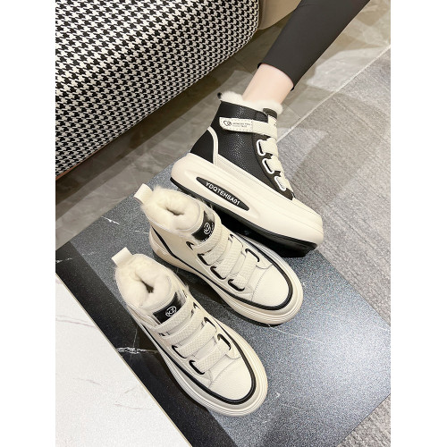 雪地靴女冬季加絨加厚2024新款保暖棉鞋魔術貼休閒厚底高幫小白鞋