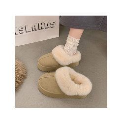 毛毛雪地靴女冬季一腳蹬懶人鞋外穿包頭加絨保暖厚底棉拖鞋不凍腳