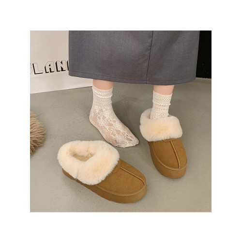 毛毛雪地靴女冬季一腳蹬懶人鞋外穿包頭加絨保暖厚底棉拖鞋不凍腳