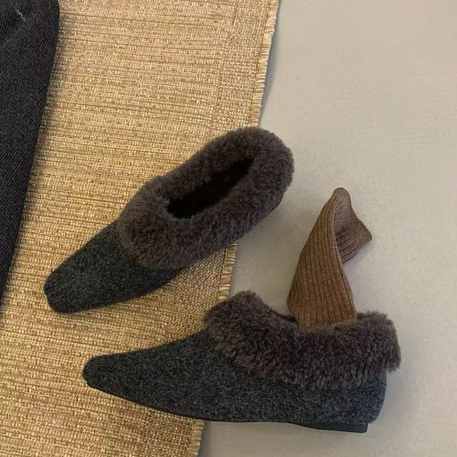 內增高加絨保暖瑪麗珍棉鞋女2025年秋冬新款法式復古羊羔毛毛鞋女