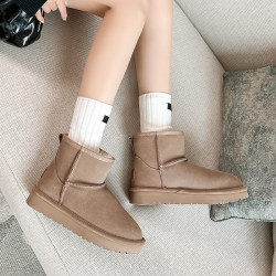 雪地靴女2025新款冬季加絨加厚防滑真皮保暖東北哈爾濱麵包鞋棉鞋