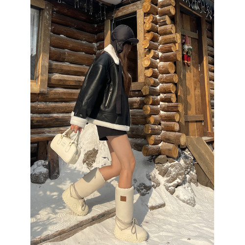 白色厚底雪地靴女冬季2025新款東北哈爾濱防水防滑加絨保暖大棉鞋