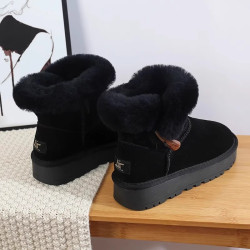 厚底雪地靴女2025新款冬季皮毛一體加絨加厚短筒牛角釦保暖棉鞋潮