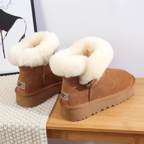 厚底雪地靴女2025新款冬季皮毛一體加絨加厚短筒牛角釦保暖棉鞋潮