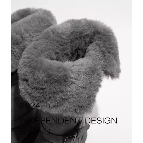 灰色中長筒雪地靴女款2026冬季新款厚底增高加絨高筒靴保暖棉鞋子